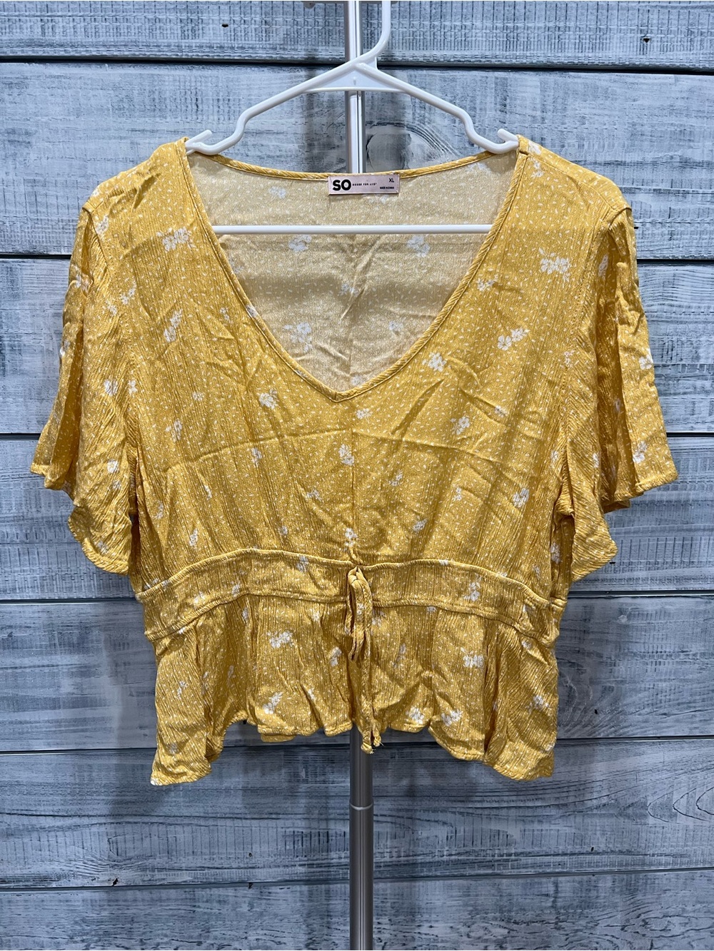 SO Yellow Floral Tie-Front Crop Top